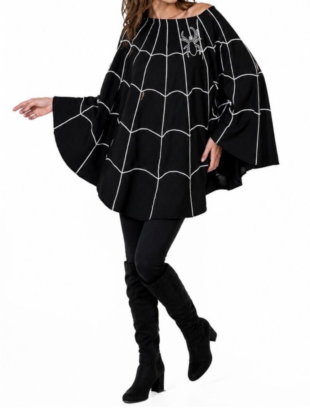 Grandinroad Adult Black Spiderweb poncho Onesize Halloween jacket shirt